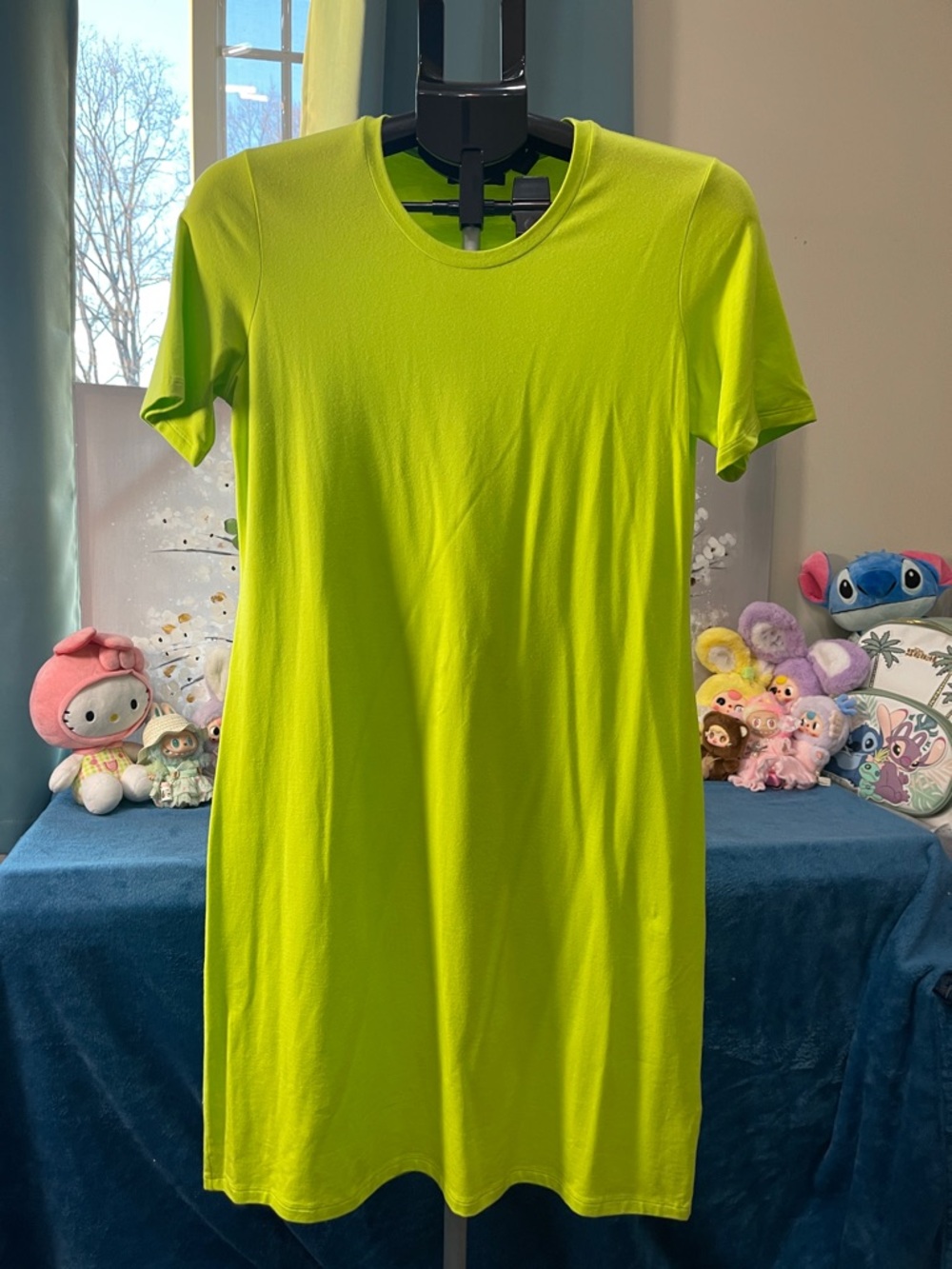 Theory Neon Lime Crewneck Tee Dress